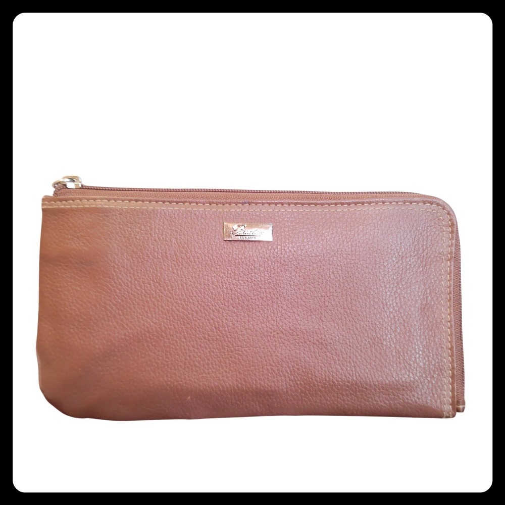 Vintage Buxton Reddish Brown Leather Zip Around Wallet Snap Closure ID Window